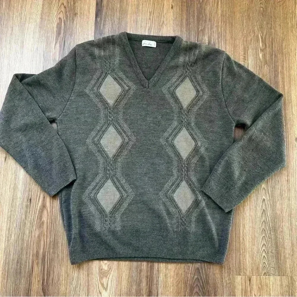 Tejidos Cris Lay Mens Sweater LG 3D Knit Diamond Retro Ecuador Grandpa‎ Outdoors